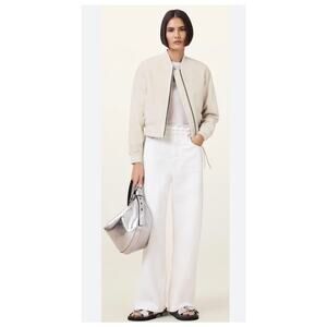 AllSaints Orten Leather Bomber Jacket - Onyx White - US 8 (New No Tags)